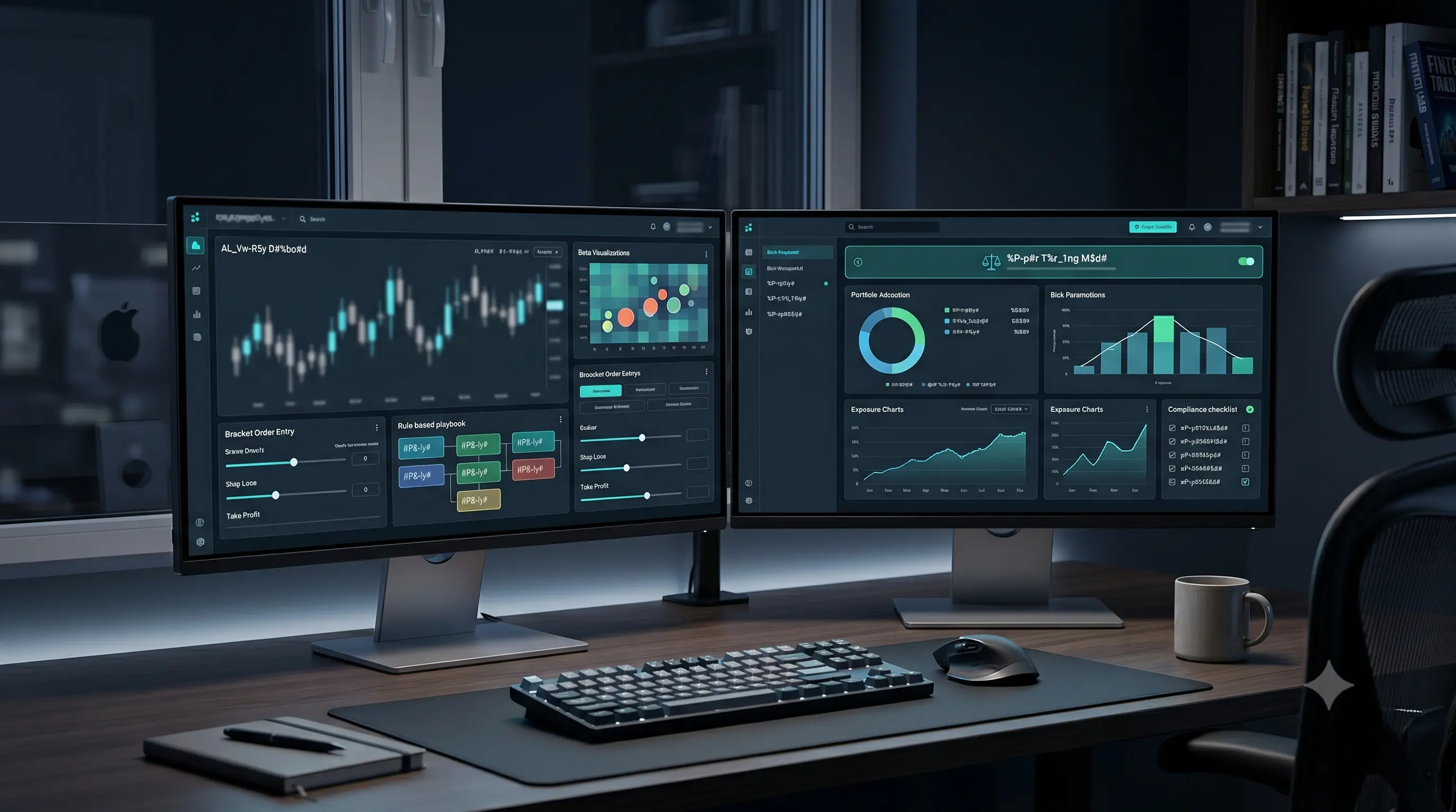 Retail trader using an AI-powered automated trading dashboard with playbook rules, broker connection, risk controls, and compliance checklist.